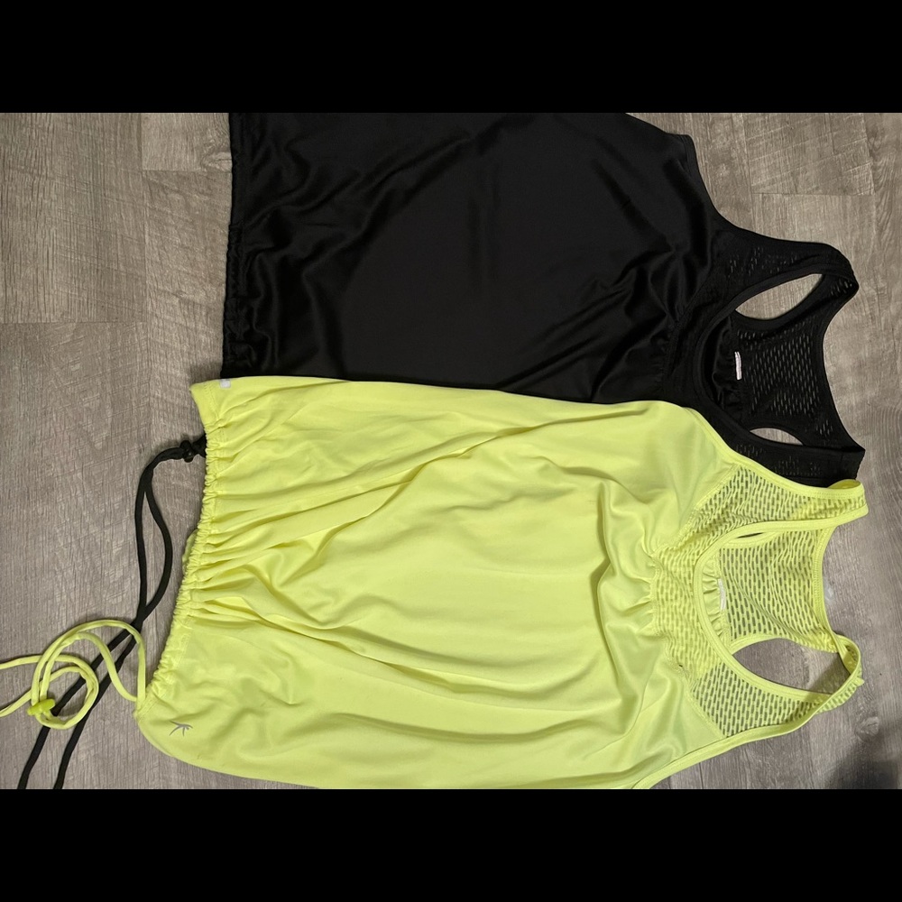 Two for one tanks.  They are exercise material, but I’ve worn with shorts. (L)